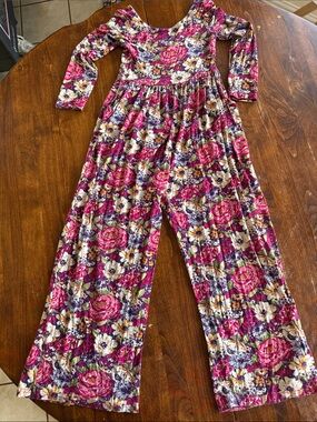 SweetHoney Fuchsia Floral Wide-Leg Jumpsuit